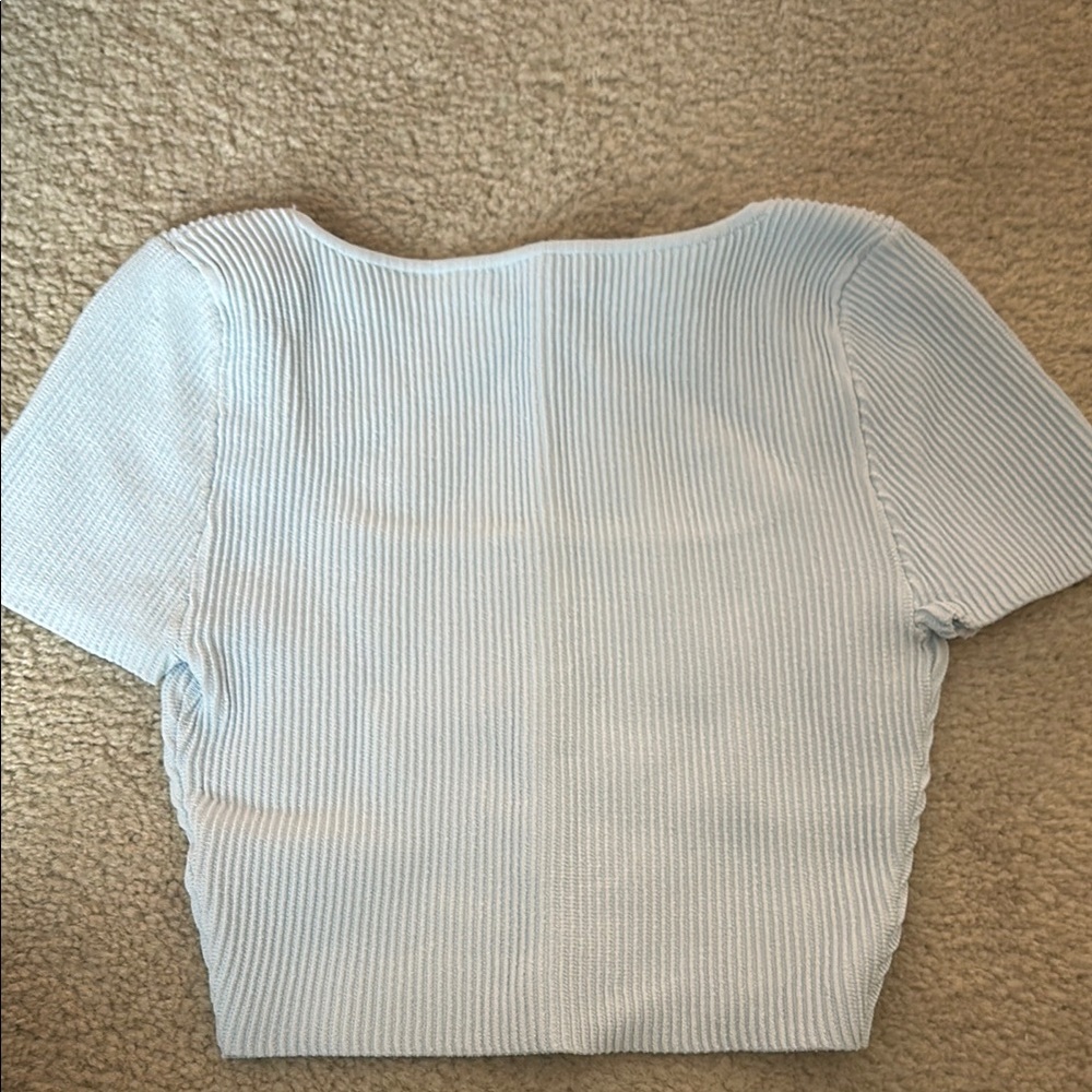 Babaton Light Blue Ribbed Women's Top - Picture 3 of 3
